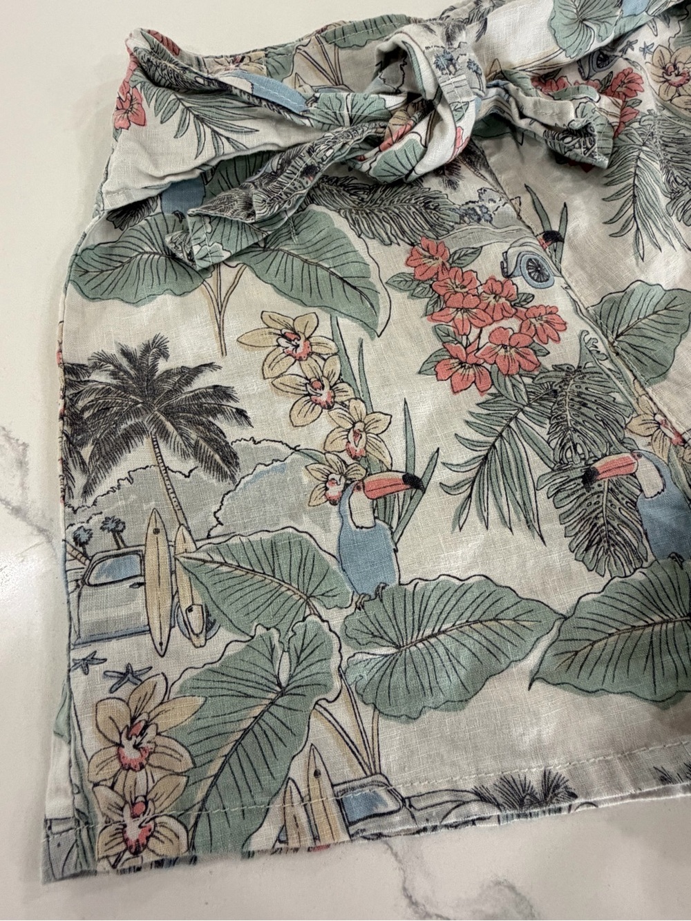 Artisan NY 100% Linen, Tropical Vacation, Paperbag High-Waist Shorts, Sz 4